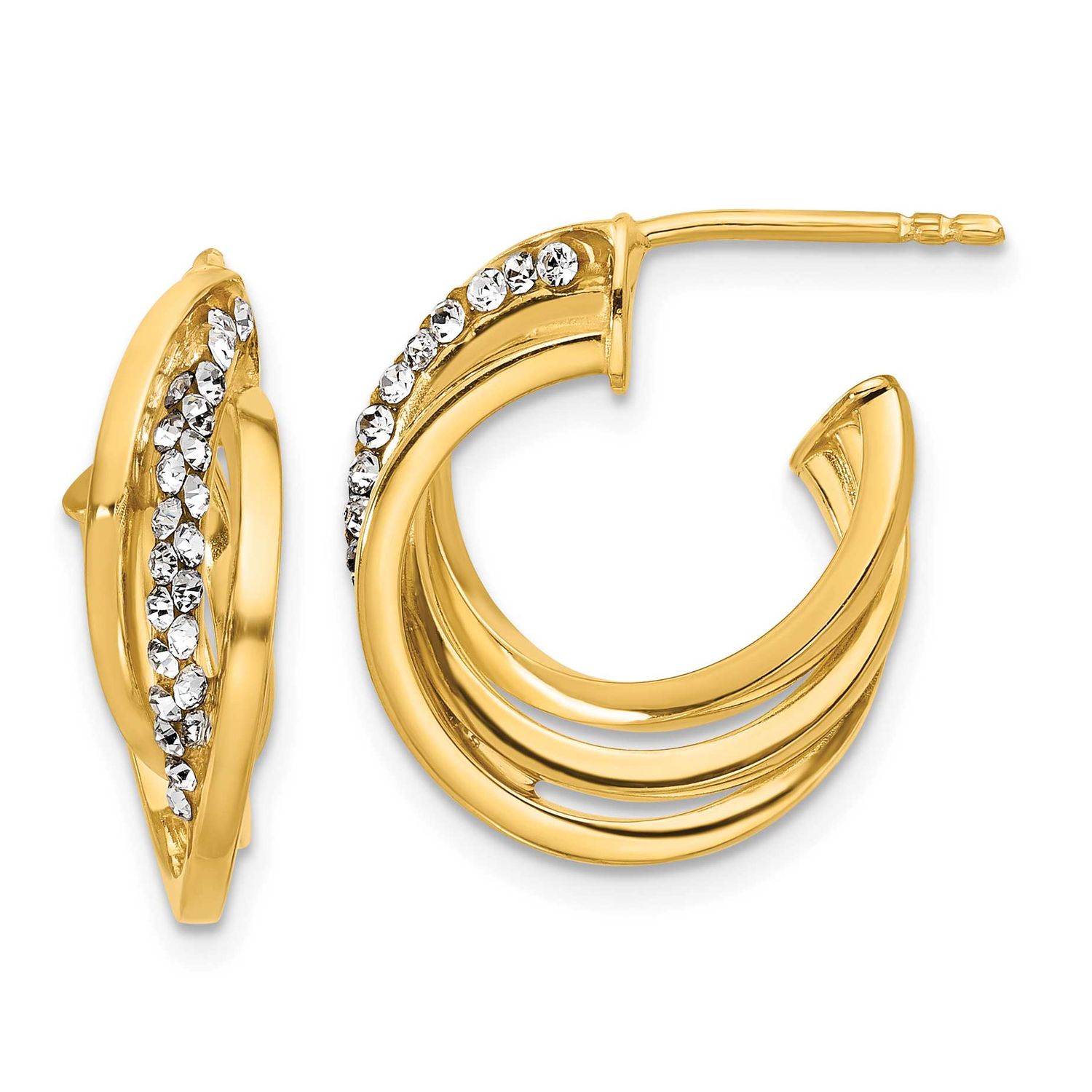 Crystal J-Hoop Post Earrings 14k Gold Polished LE2679 196904338063