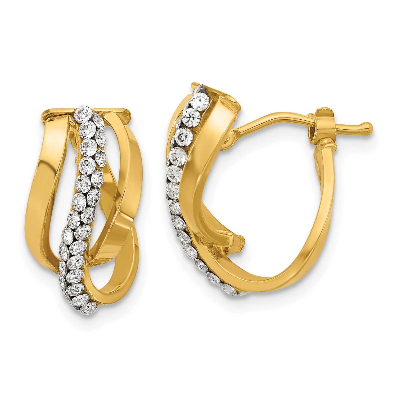 Crystals Fancy Wave Hoop Earrings 14k Gold Polished LE2591 196904342428