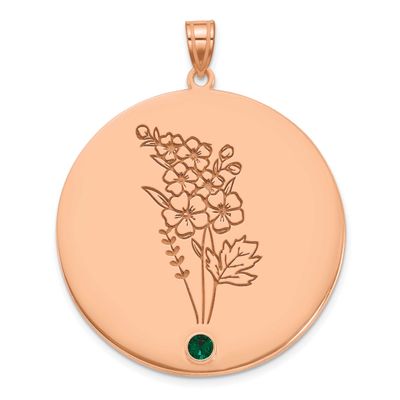 Circle with 1 Birth Flower and Birthstone Pendant Sterling Silver Rose-plated XNA1521/1RP