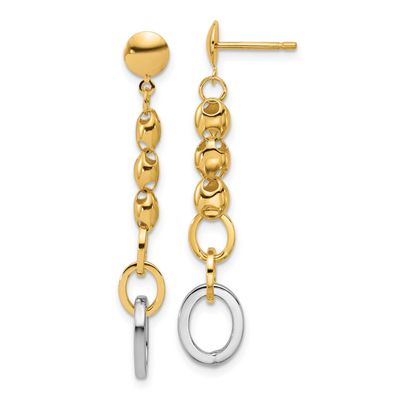 Wht Rh Polished Fancy Oval Link Post Dangle Earrings 14k Gold LE2908 196904315958