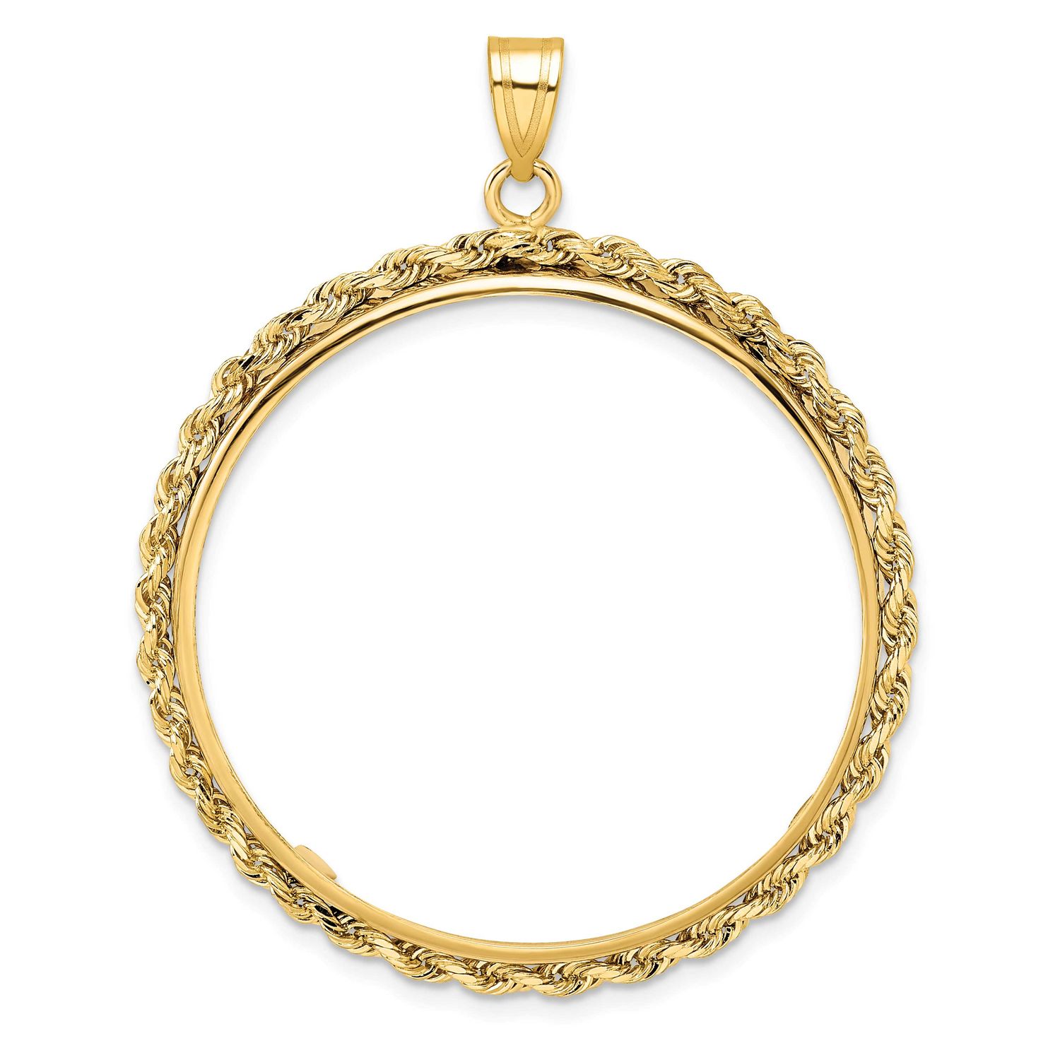 Rope 32.7mm Prong Coin Bezel Pendant 10k Gold Polished 10C3012/32.7