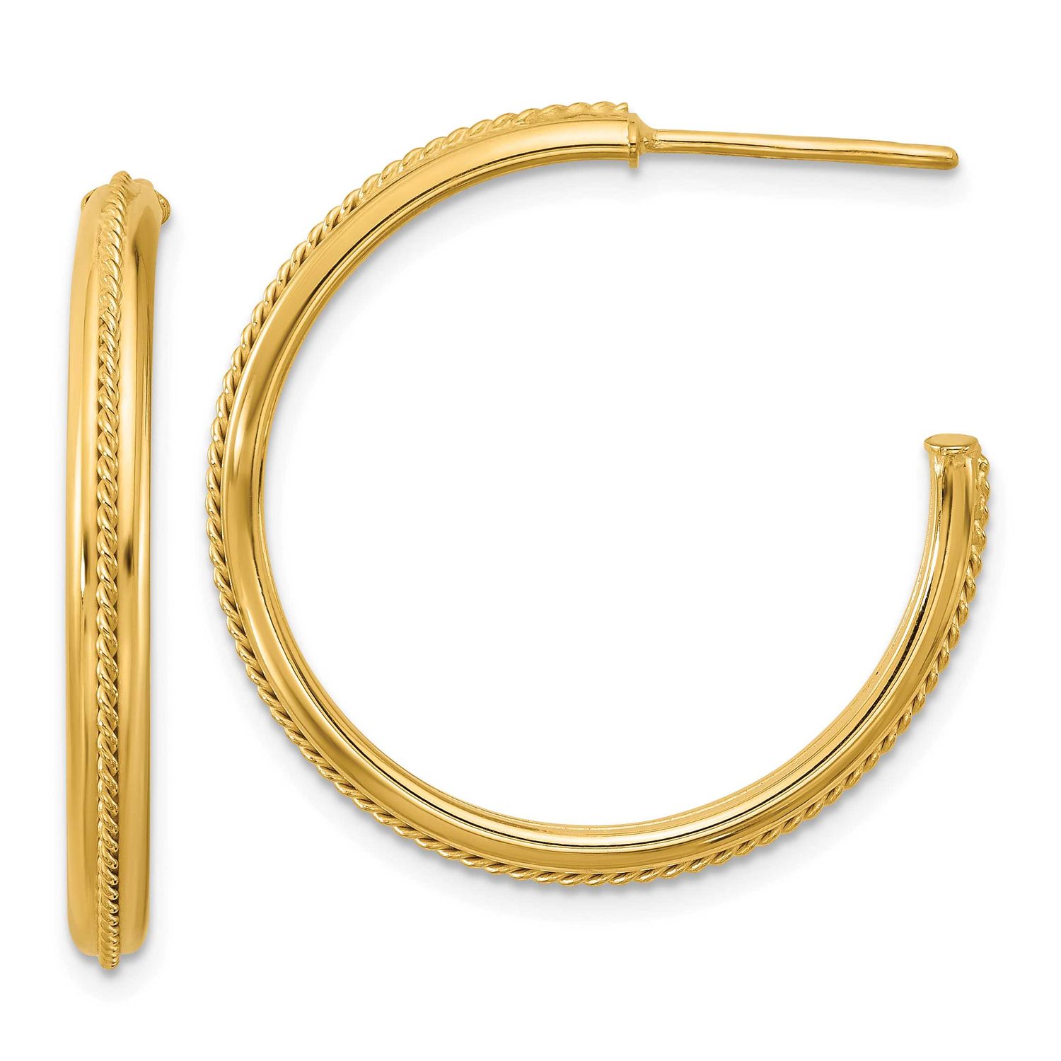 Round J-Hoop Earrings 14k Gold Polished and Textured LE2715 196904339060