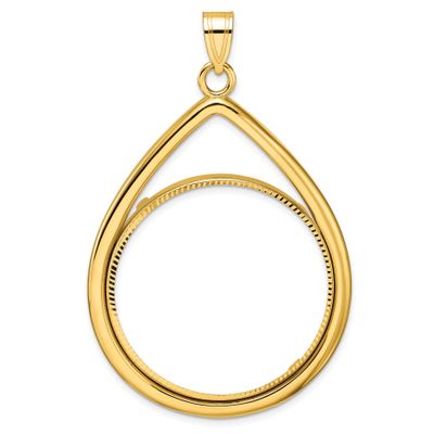 Diamond-Cut Lightweight Teardrop 32.7mm Prong Coin Bezel Pendant 10k Gold Polished 10C8191D/32.7