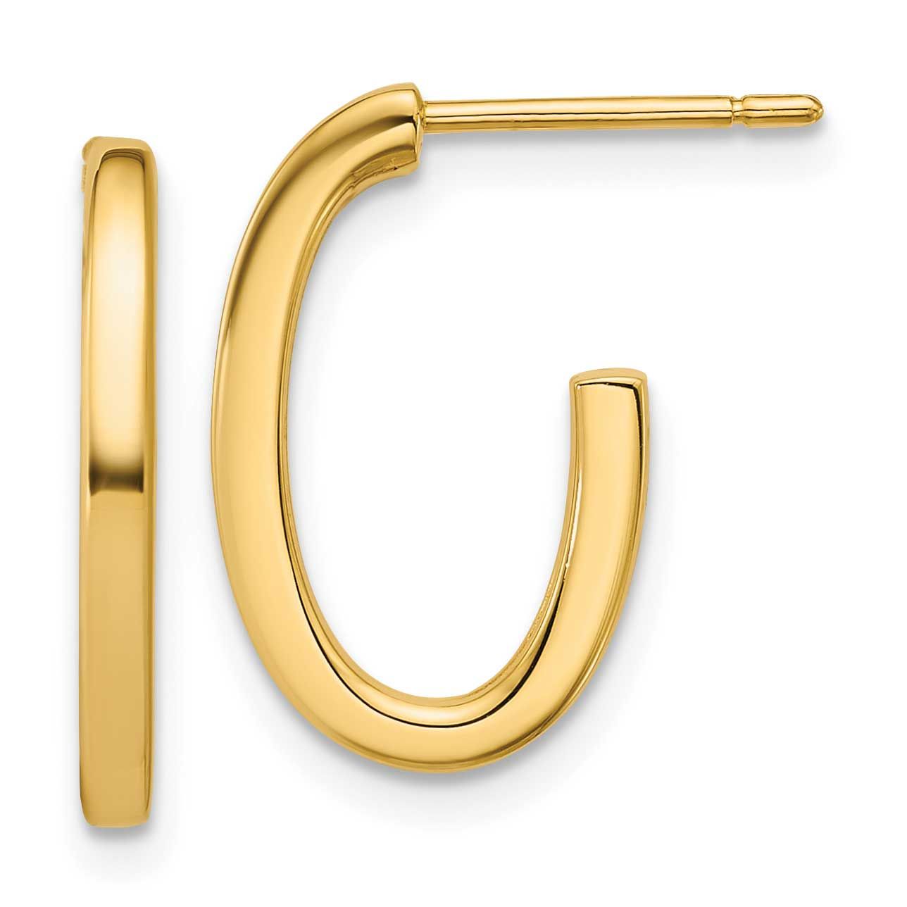 2.0mm Flat Oval Post J-Hoop Earrings 14k Gold Polished LE2940