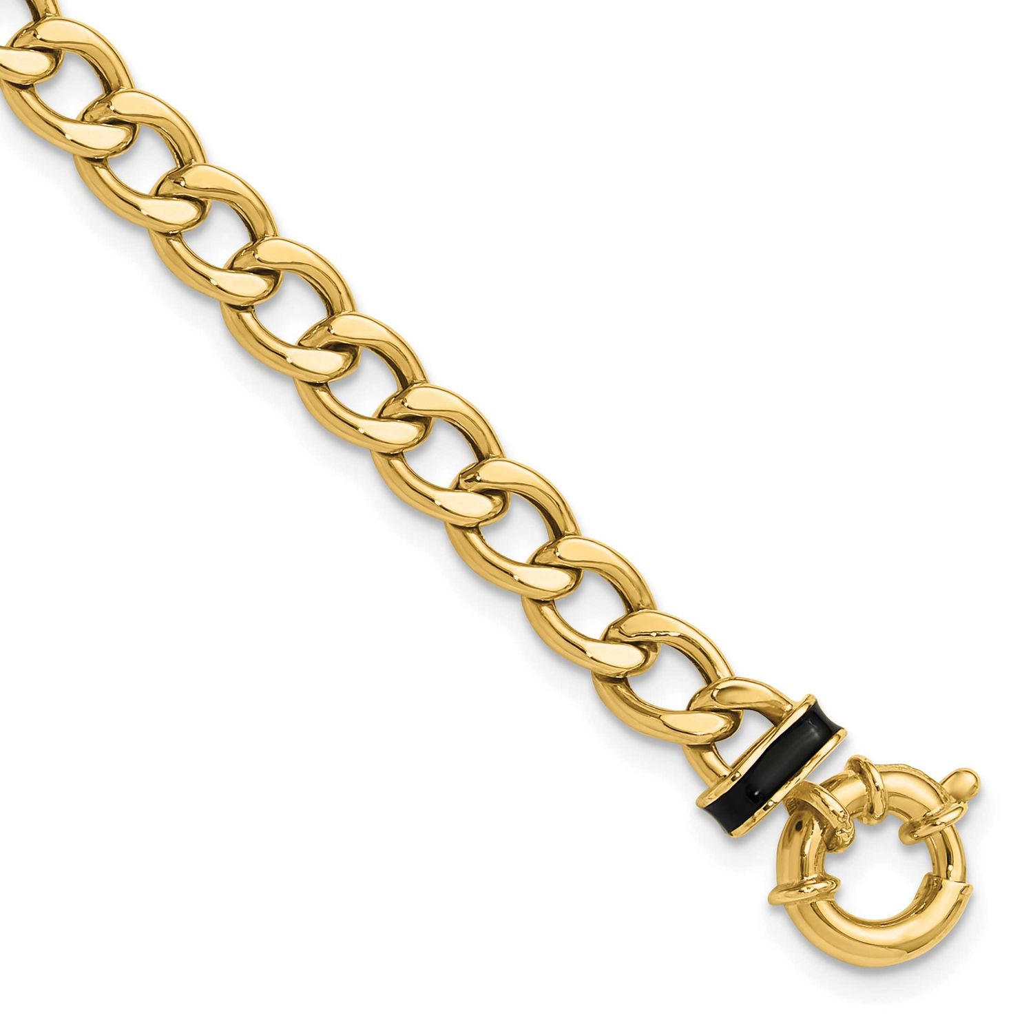 Black Enamel Flat Oval Link 1 Inch Extender Bracelet 10k Gold Polished 10LF625-7.5 196904337615