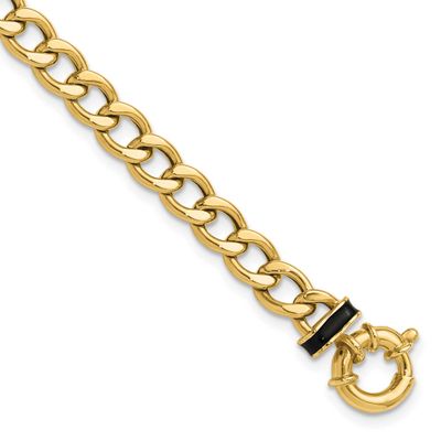 Black Enamel Flat Oval Link 1 Inch Extender Bracelet 10k Gold Polished 10LF625-7.5 196904337615