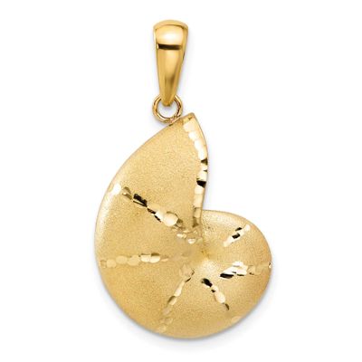 Satin Diamond-Cut Nautilus Shell Pendant 14k Gold LF1860 196904190463