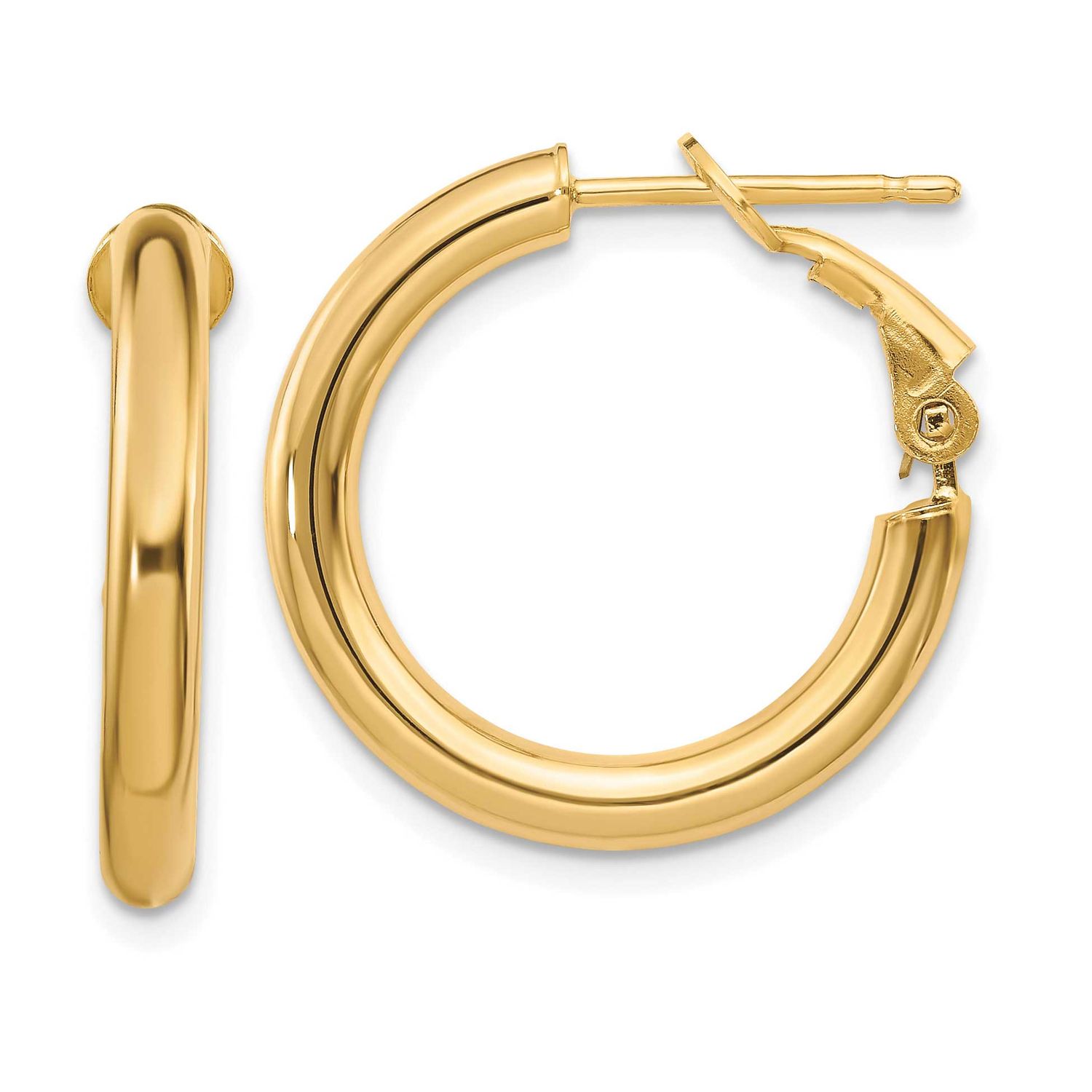 3x15mm Polished Round Omega Back Hoop Earrings 14k Gold PRE922 191101984044