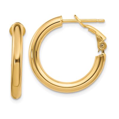 3x15mm Polished Round Omega Back Hoop Earrings 14k Gold PRE922 191101984044