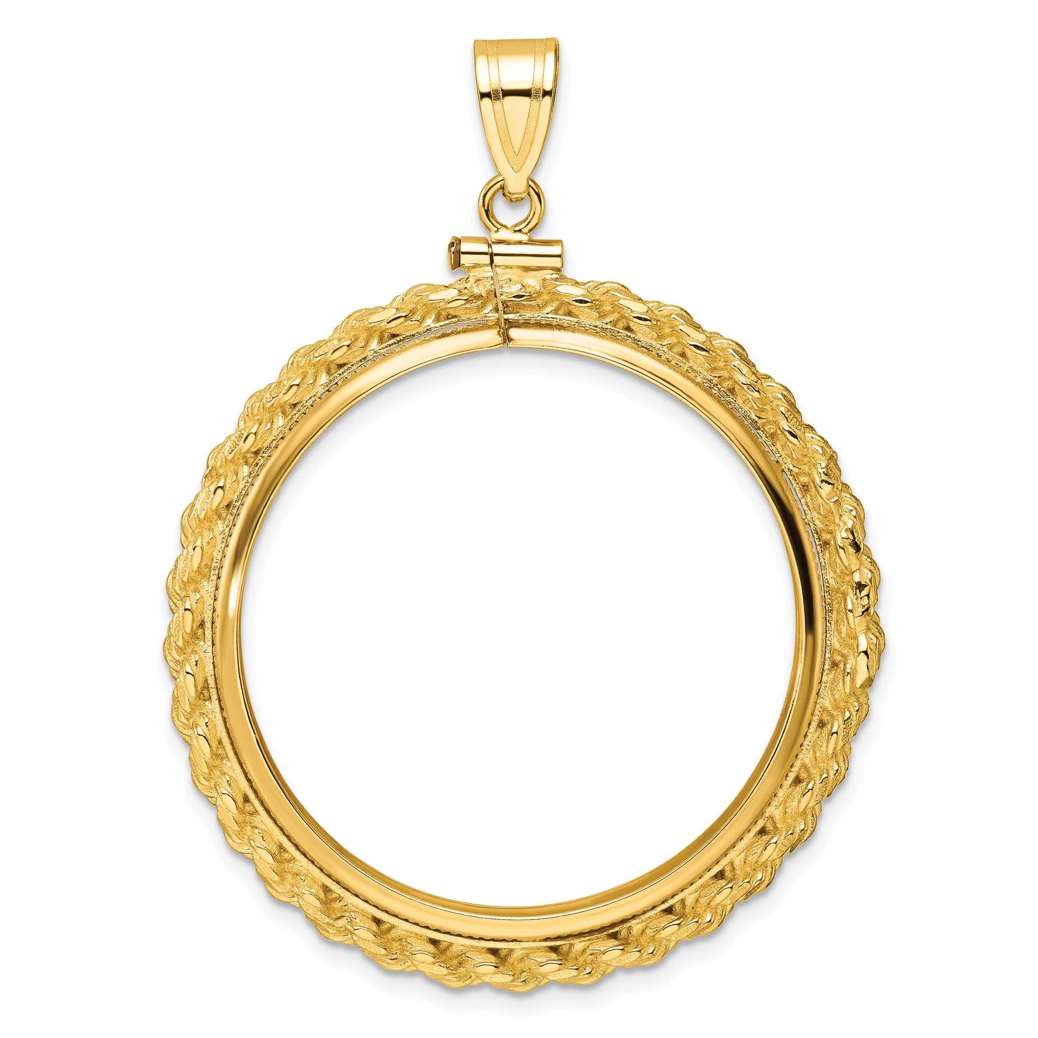 Casted Rope 32.7mm x 3.00mm Screw Top Coin Bezel Pendant 10k Gold Polished 10C8195/32.7