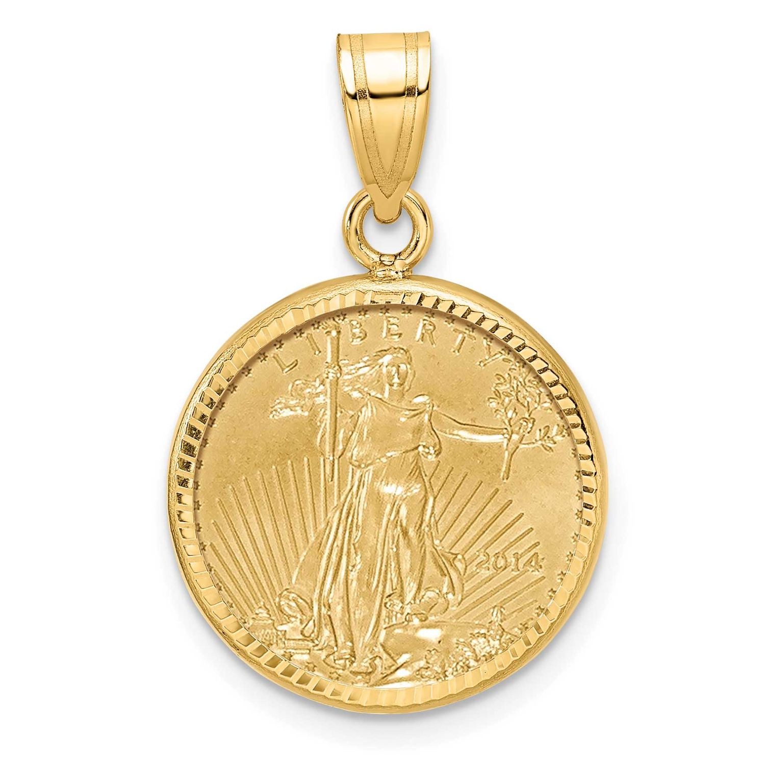 Diamond-Cut Prong Mounted 1/10Oz American Eagle Coin Bezel Pendant 14k Gold C3997/16.5C