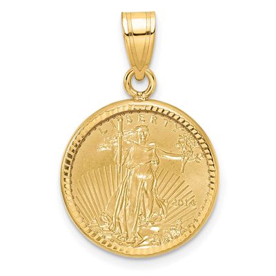 Diamond-Cut Prong Mounted 1/10Oz American Eagle Coin Bezel Pendant 14k Gold C3997/16.5C