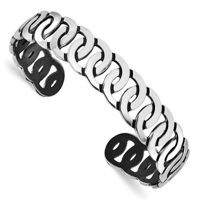 Antiqued Burnished Polished Cuff Bangle Sterling Silver Rhodium-plated QLF1399 196904345535