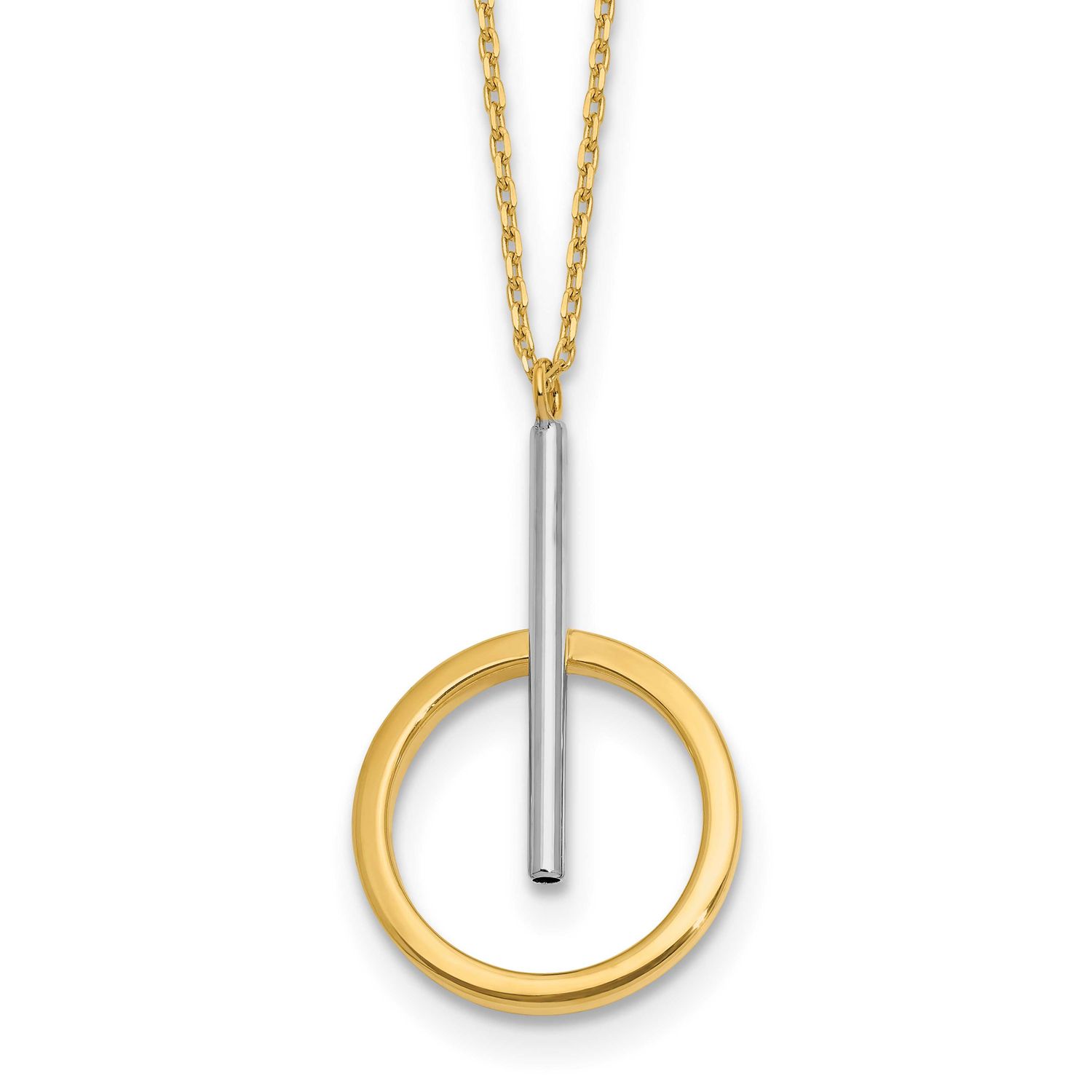 White Rhodium Polished Bar Circle Pendant Necklace 10k Gold 10LF624-18 196904344781