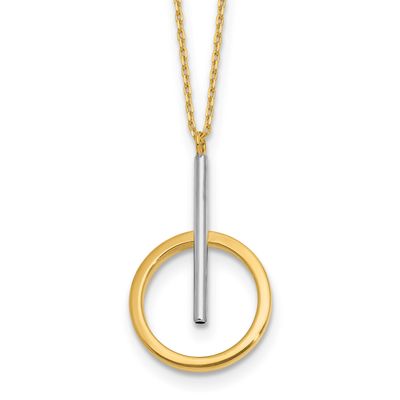 White Rhodium Polished Bar Circle Pendant Necklace 10k Gold 10LF624-18 196904344781