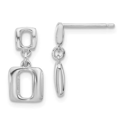 Square Link Dangle Post Earrings Sterling Silver Rhodium-plated QLE1472