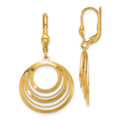 Diamond-Cut Circles Dangle Leverback Earrings 14k Gold Polished LE2666 196904337936