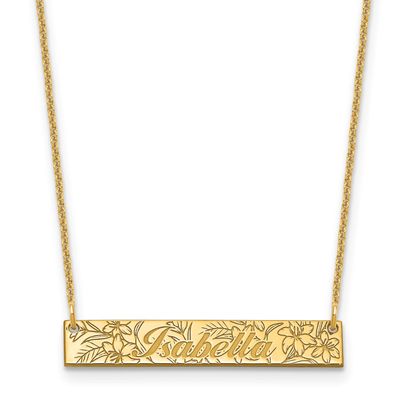 Name and Birth Flower Bar Necklace 14k Gold XNA1476Y