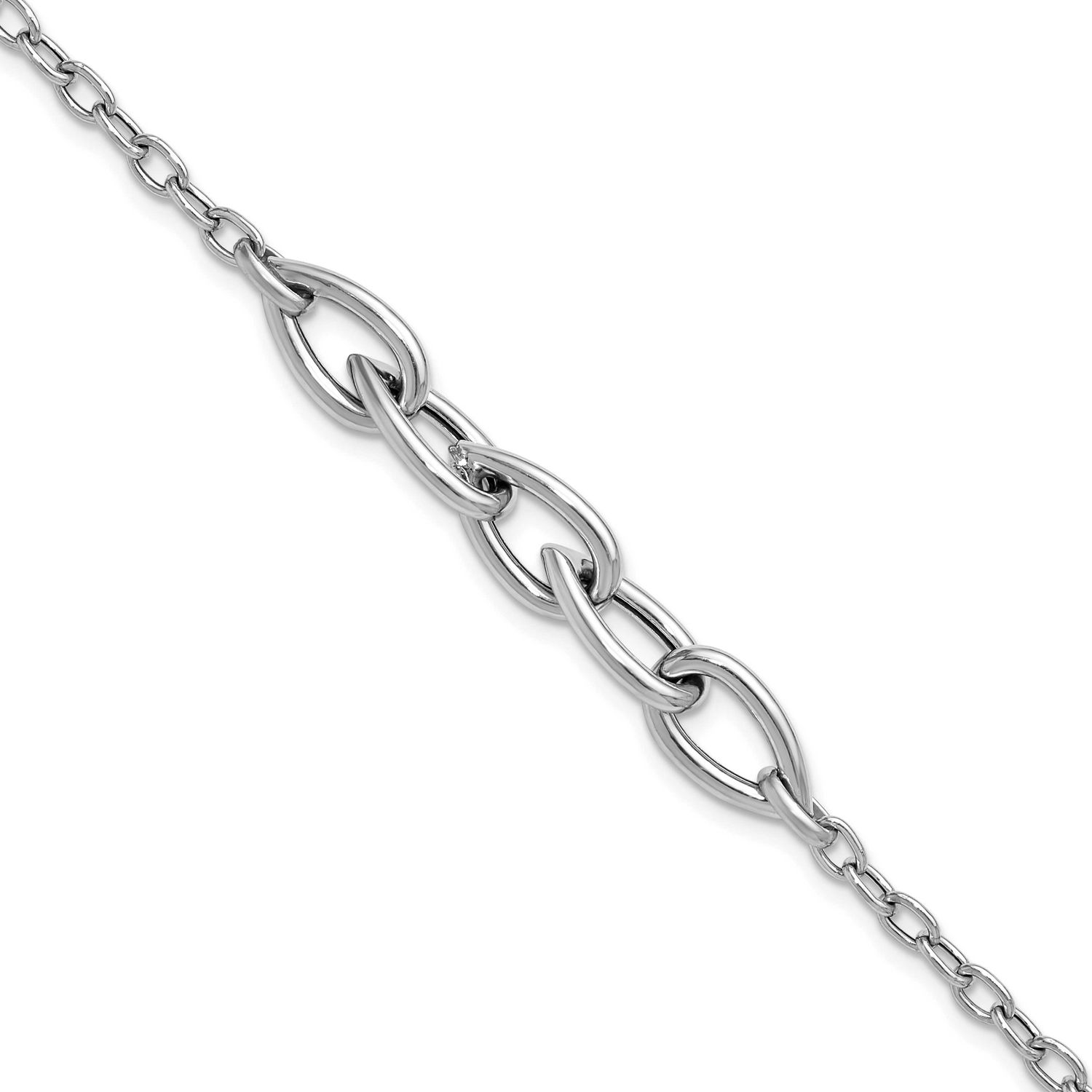 Polish Fancy Link with 1 Inch Extender Bracelet Sterling Silver Rhodium-plated QLF1433-7 1969043218…