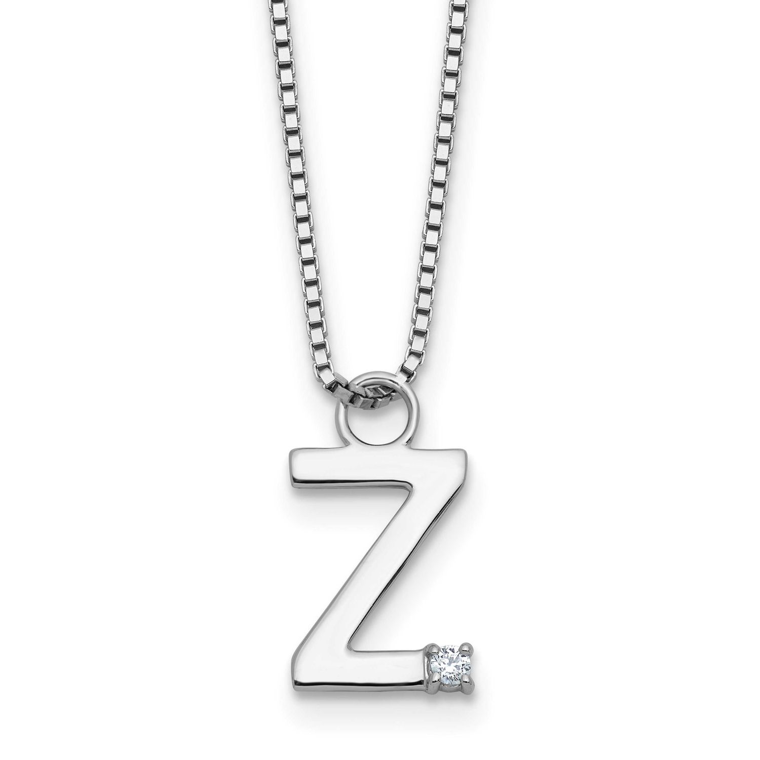 White Ice 18 Inch Diamond Letter Z Initial Necklace Plus 2 Inch Extender Sterling Silver Rhodium-pl…