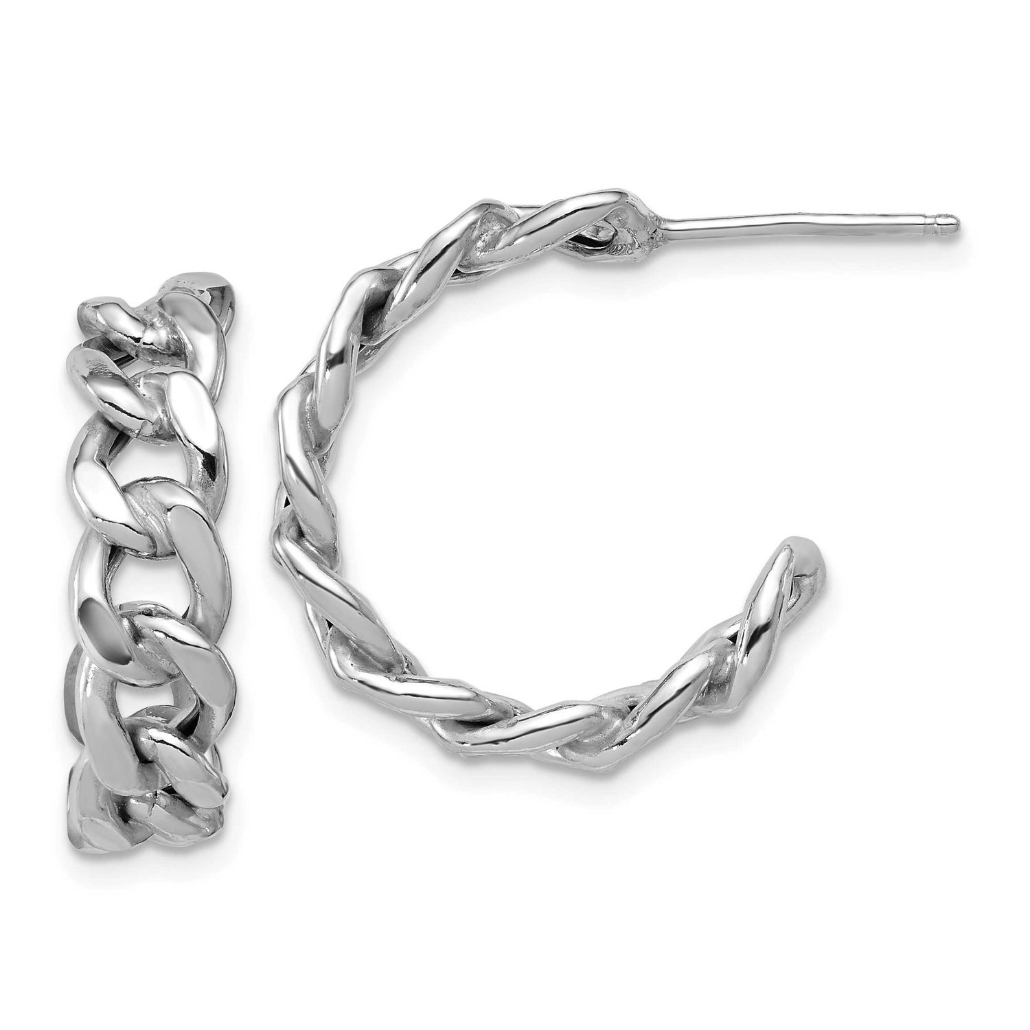 Polished 24x6.5mm Curb Link Post C-Hoop Earrings Sterling Silver Rhodium-plated QLE1591