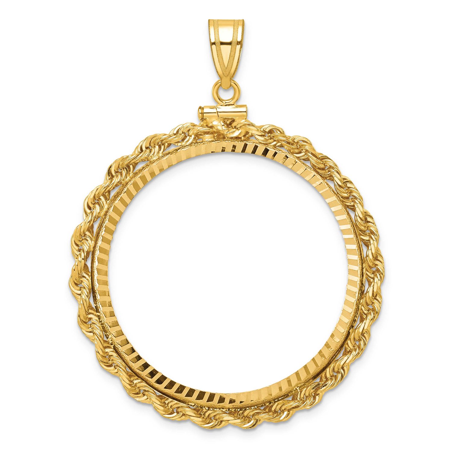 Rope and Diamond-Cut 34.2mm x 2.85mm Screw Top Coin Bezel Pendant 10k Gold Polished 10C1215D/34.2