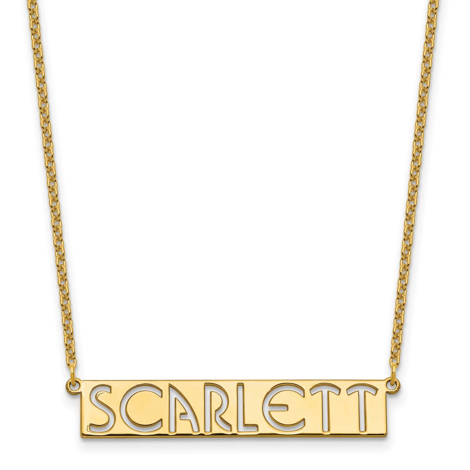 7-9 Letter Cut-Out Name Bar Necklace Sterling Silver Gold-plated XNA1528GP