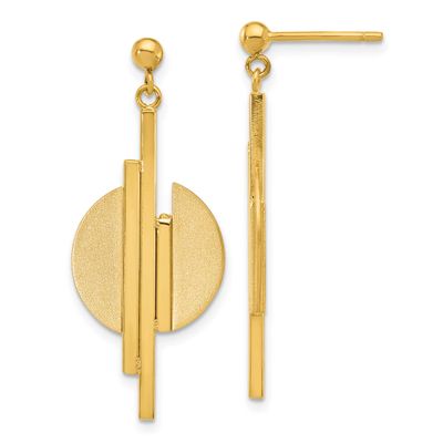 Dangle Post Earrings 14k Gold Polished and Brushed LE2712 196904333716