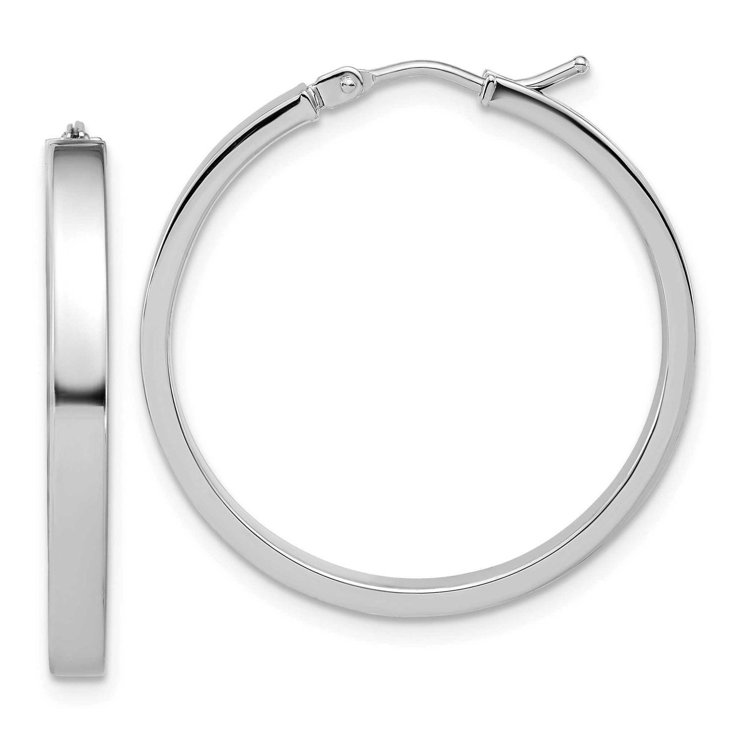 Square Tube Round Hoop Earrings 14k White Gold LE2857W