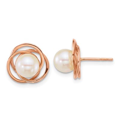 6-7mm White Round South Sea Saltwater Cultured Pearl Post Earrings 14k Rose Gold XF867E