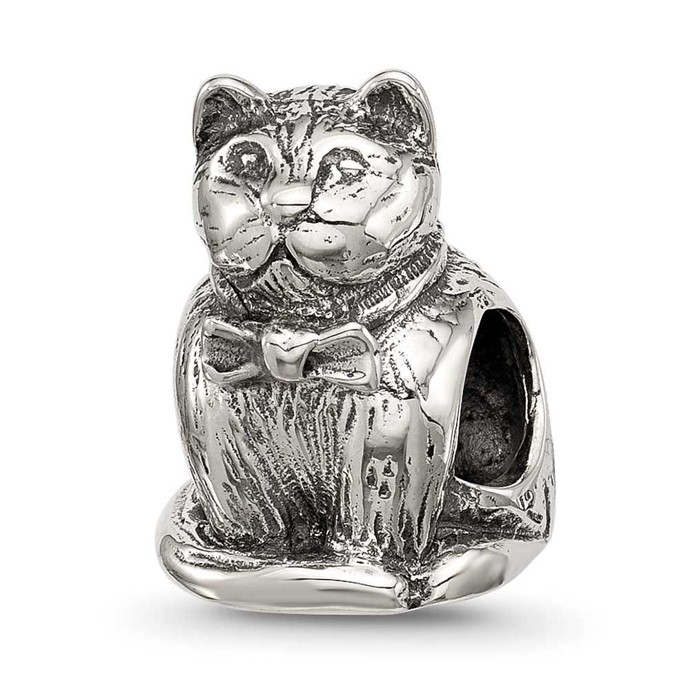 Sitting Cat Bead Sterling Silver Textured QRS4533 196904279335