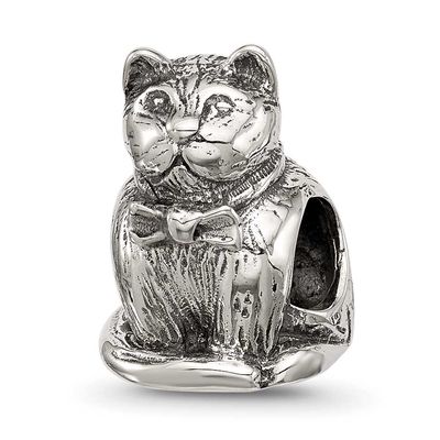 Sitting Cat Bead Sterling Silver Textured QRS4533 196904279335