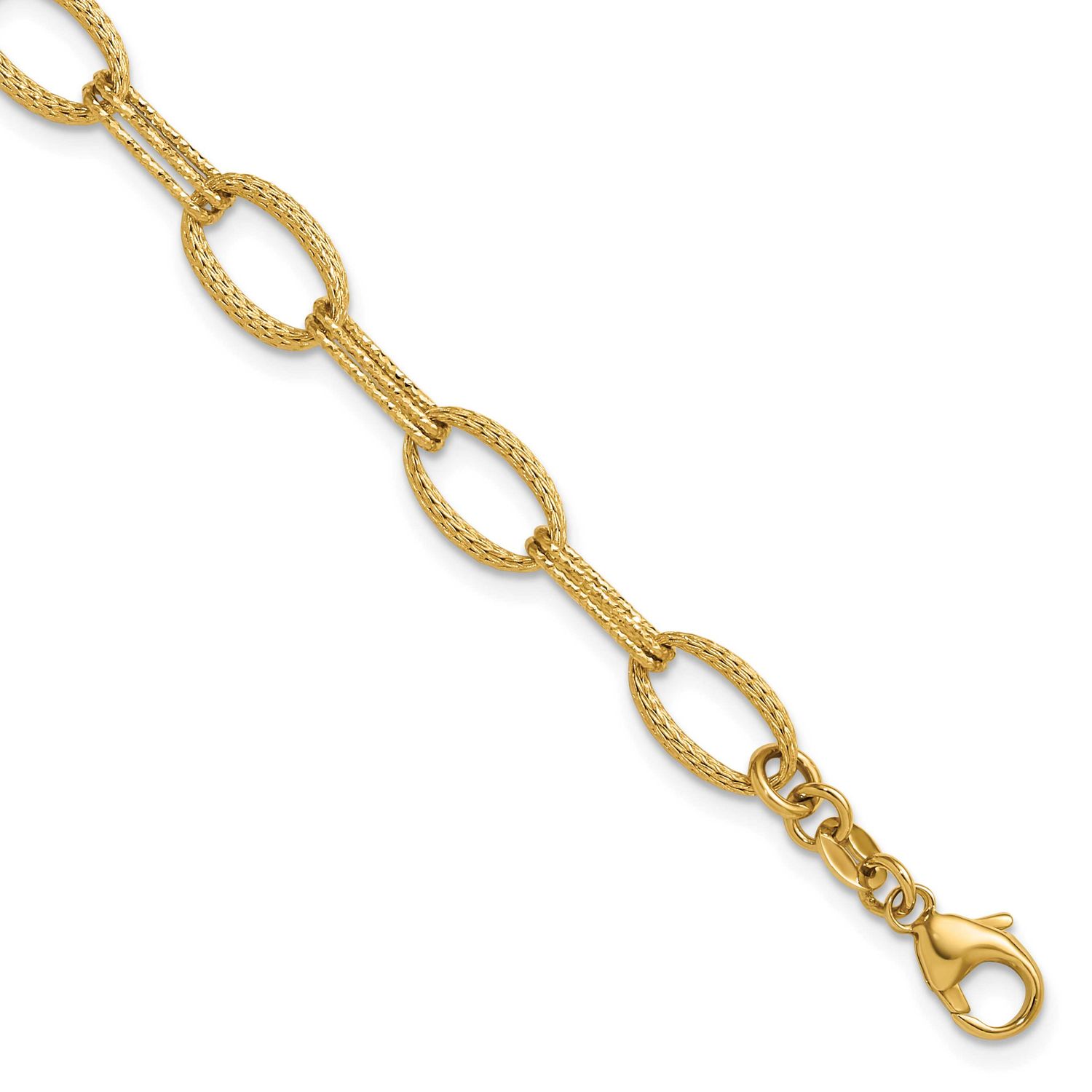 Polish/Texture/Diamond-Cut Fancy Oval Link Bracelet 14k Gold LF2135-7.5