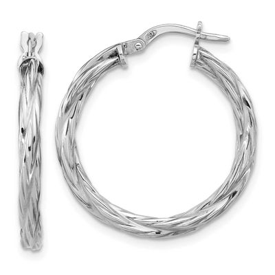 Twisted Hoop Earrings Sterling Silver Rhodium-plated Polished QLE1524 196904322154