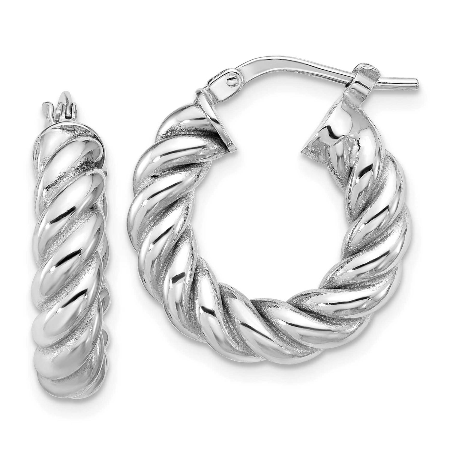 White Rh-Plat Polished/Twisted Round Hoop Earrings 14k Gold LE2800W 196904288337