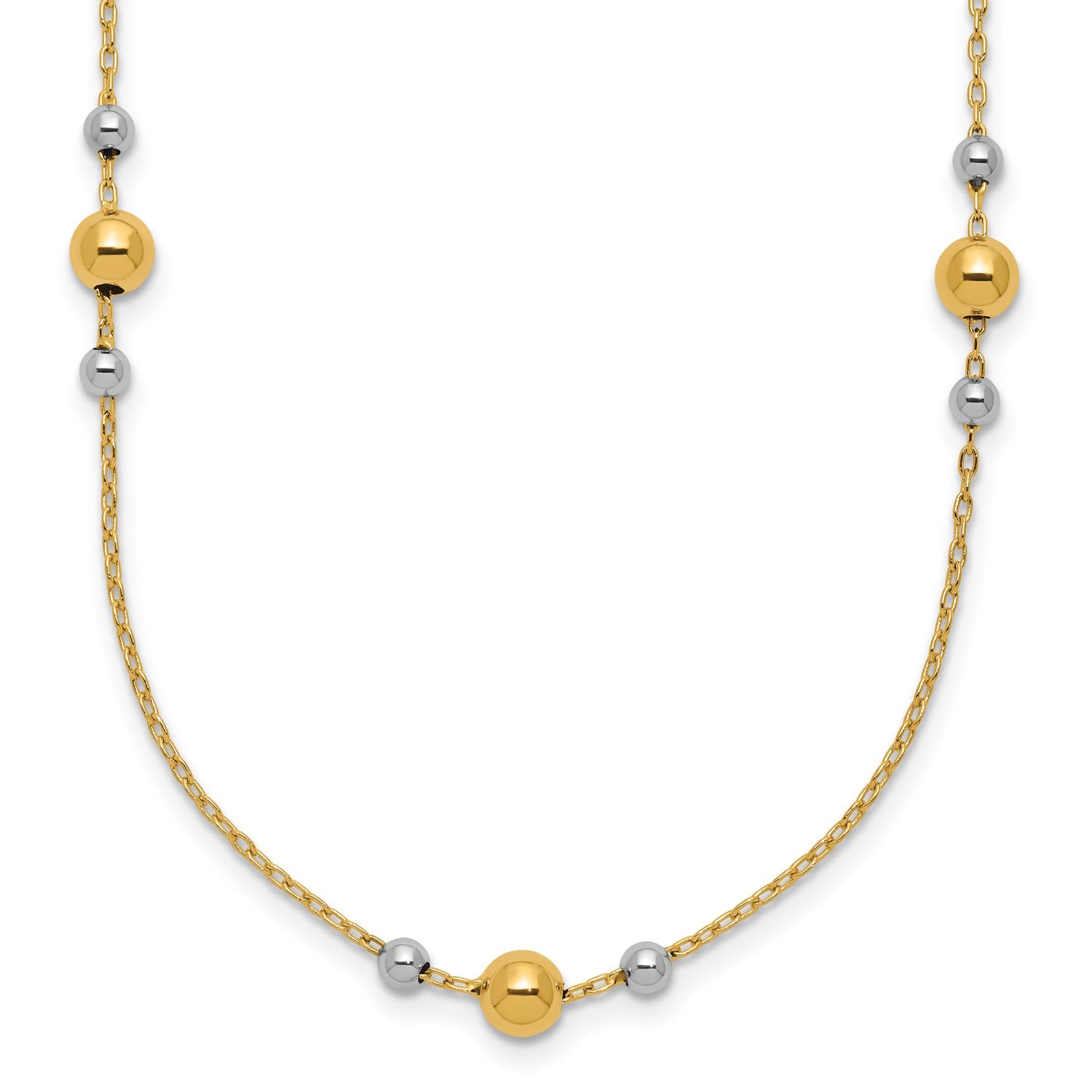 White Rhodium Polished / Beaded Station Necklace 14k Gold LF2187-18