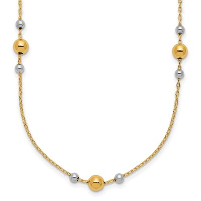 White Rhodium Polished / Beaded Station Necklace 14k Gold LF2187-18