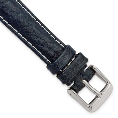 Debeer 16mm Navy Sport Leather with White Stitching and Silver-Tone Buckle 7.5 Inch Watch Band BA13…