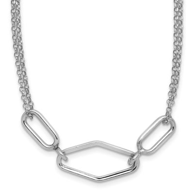 Polish/Diamond-Cut Fancy 2-Strand with 2 Inch Extender Necklace Sterling Silver Rhodium-plated QLF1…