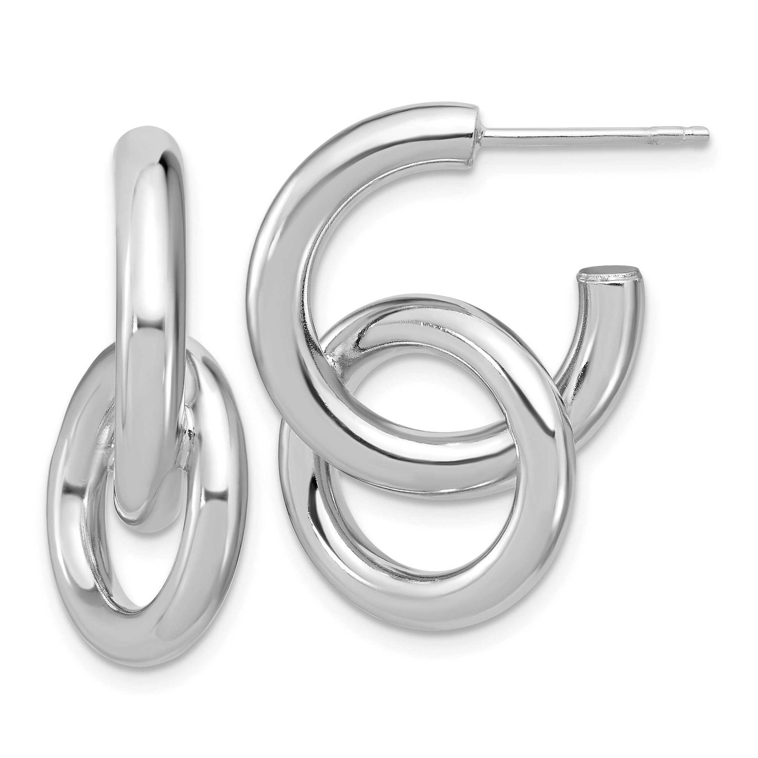 Circle Drop Post Earrings Sterling Silver Rhodium-plated Polished QLE1519 196904322192
