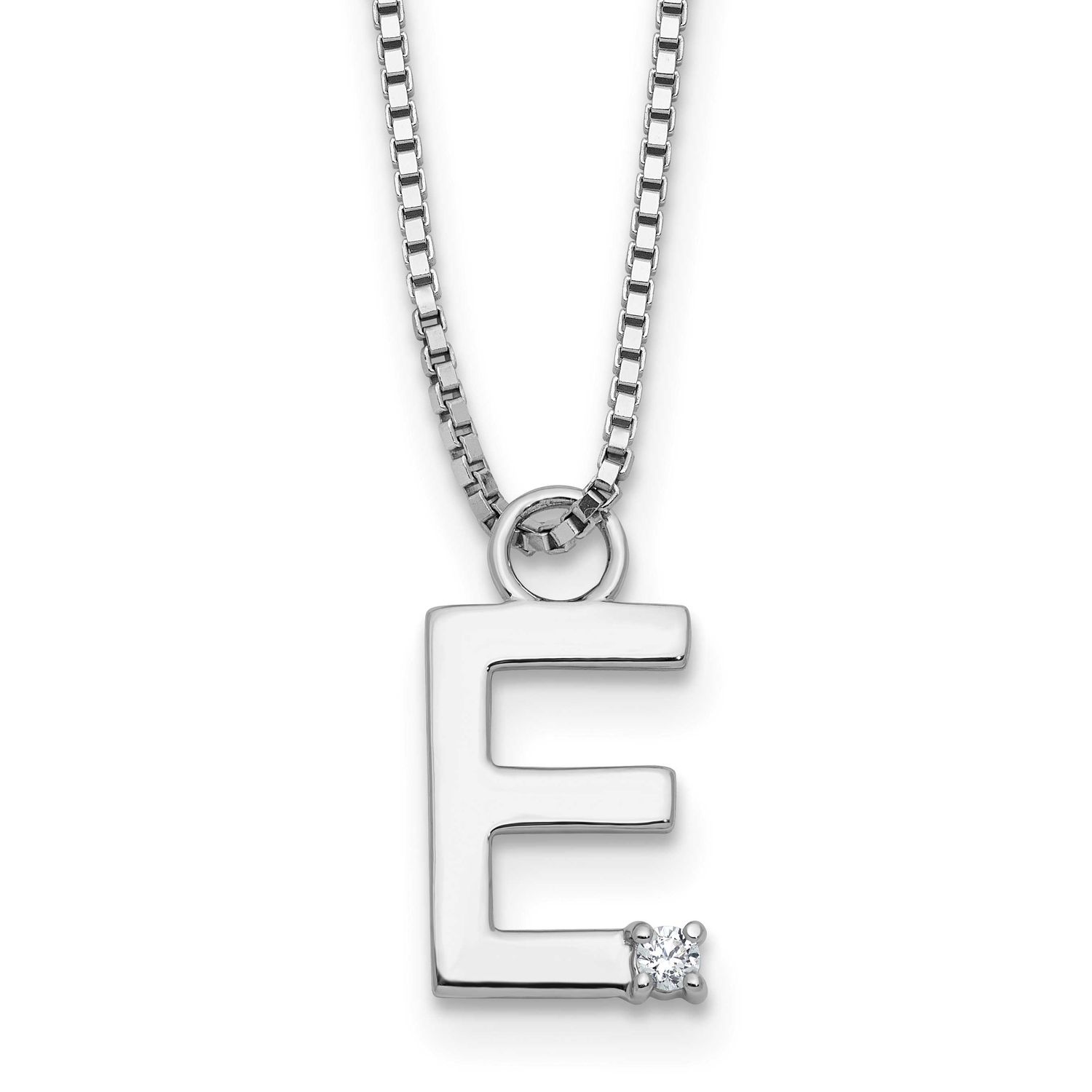 White Ice 18 Inch Diamond Letter E Initial Necklace Plus 2 Inch Extender Sterling Silver Rhodium-pl…