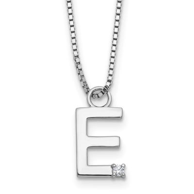 White Ice 18 Inch Diamond Letter E Initial Necklace Plus 2 Inch Extender Sterling Silver Rhodium-pl…