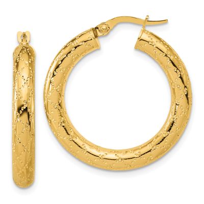 Patterned Round Hoop Earrings 14k Gold Polished LE2827