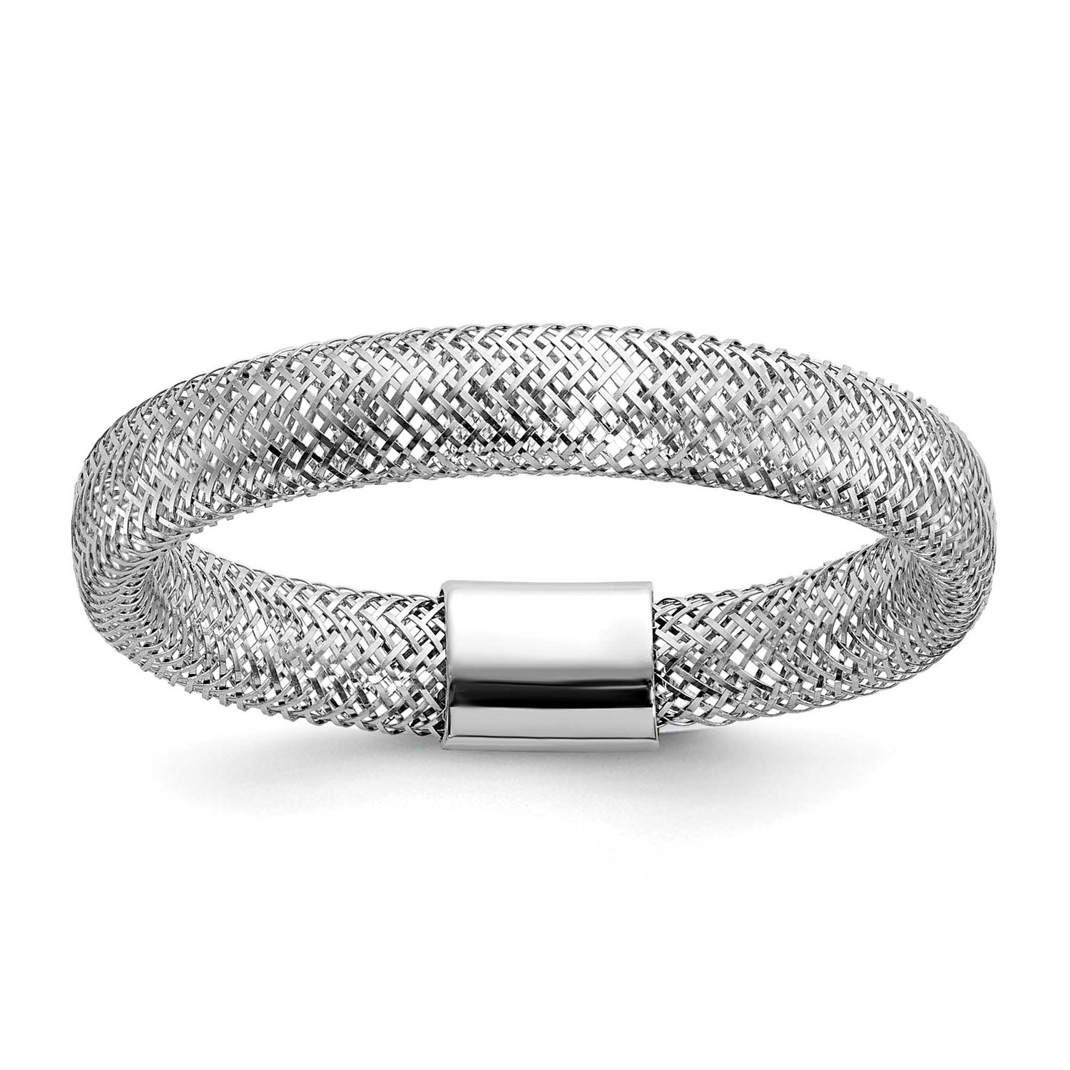 White Rhodium Plating Polished Mesh Stretch Ring 14k Gold LR114W 196904288276