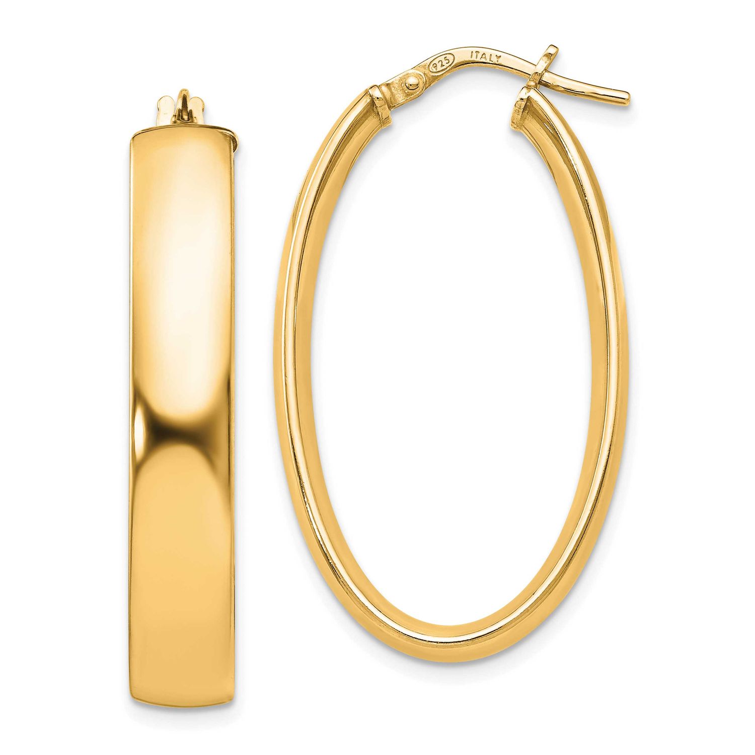 Gold-Tone Polished Oval Hinged Hoop Earrings Sterling Silver QLE265Y