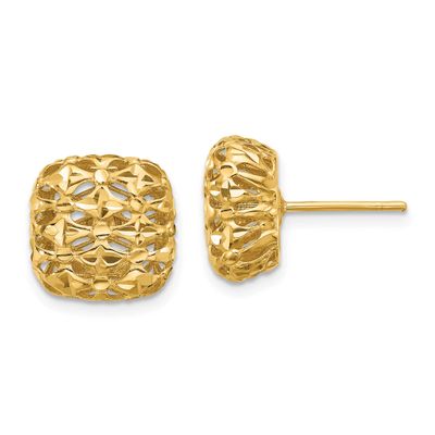 Puffed Square Post Earrings 14k Gold Polished LE2762 196904287910