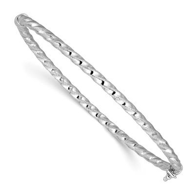 Polish/Textured/Twisted Hinged Bangle 14k White Gold LF2108W 196904315750