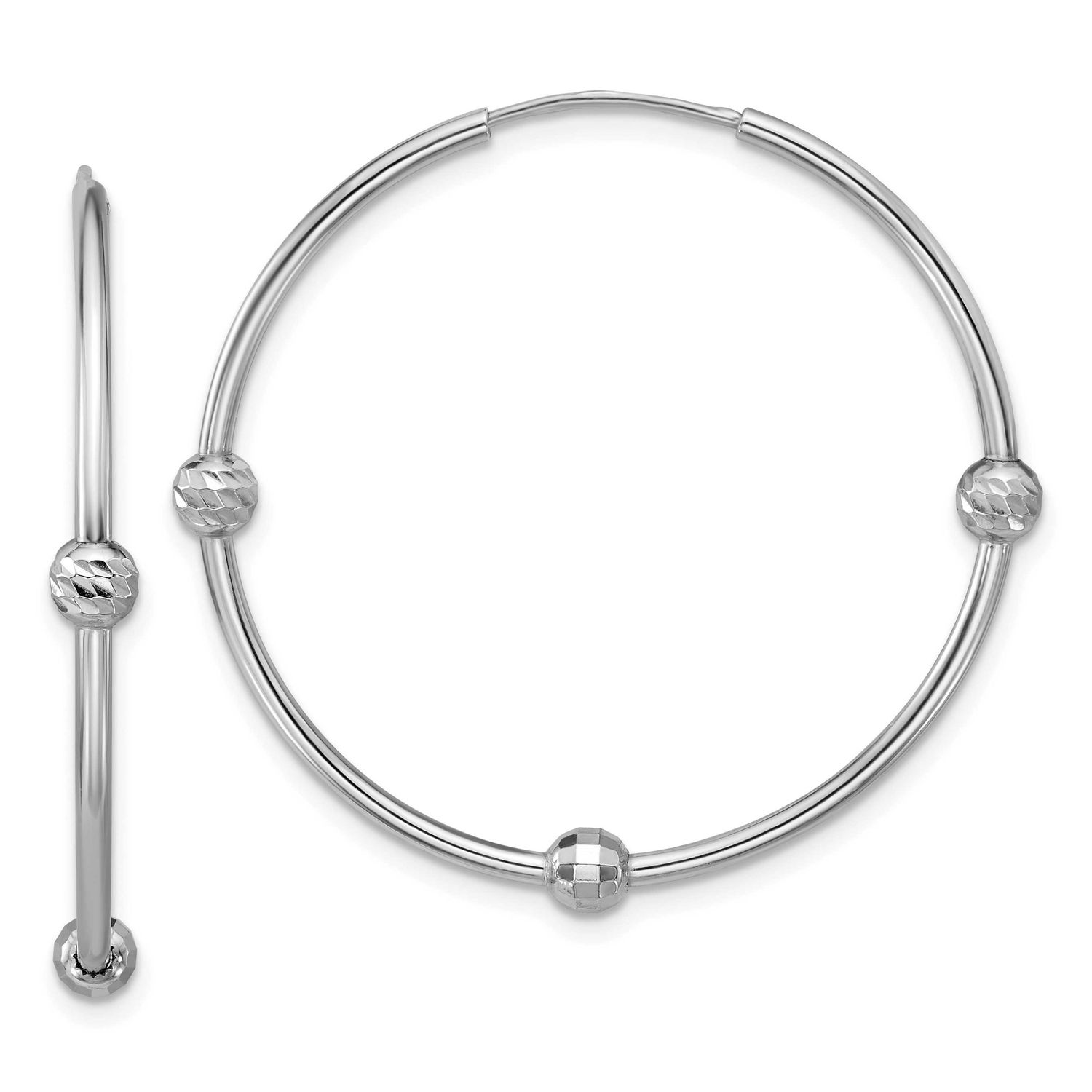Polished/Diamond-Cut Beads Endless Hoop Earrings Sterling Silver Rhodium-plated QLE1551