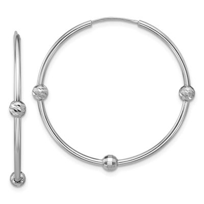 Polished/Diamond-Cut Beads Endless Hoop Earrings Sterling Silver Rhodium-plated QLE1551
