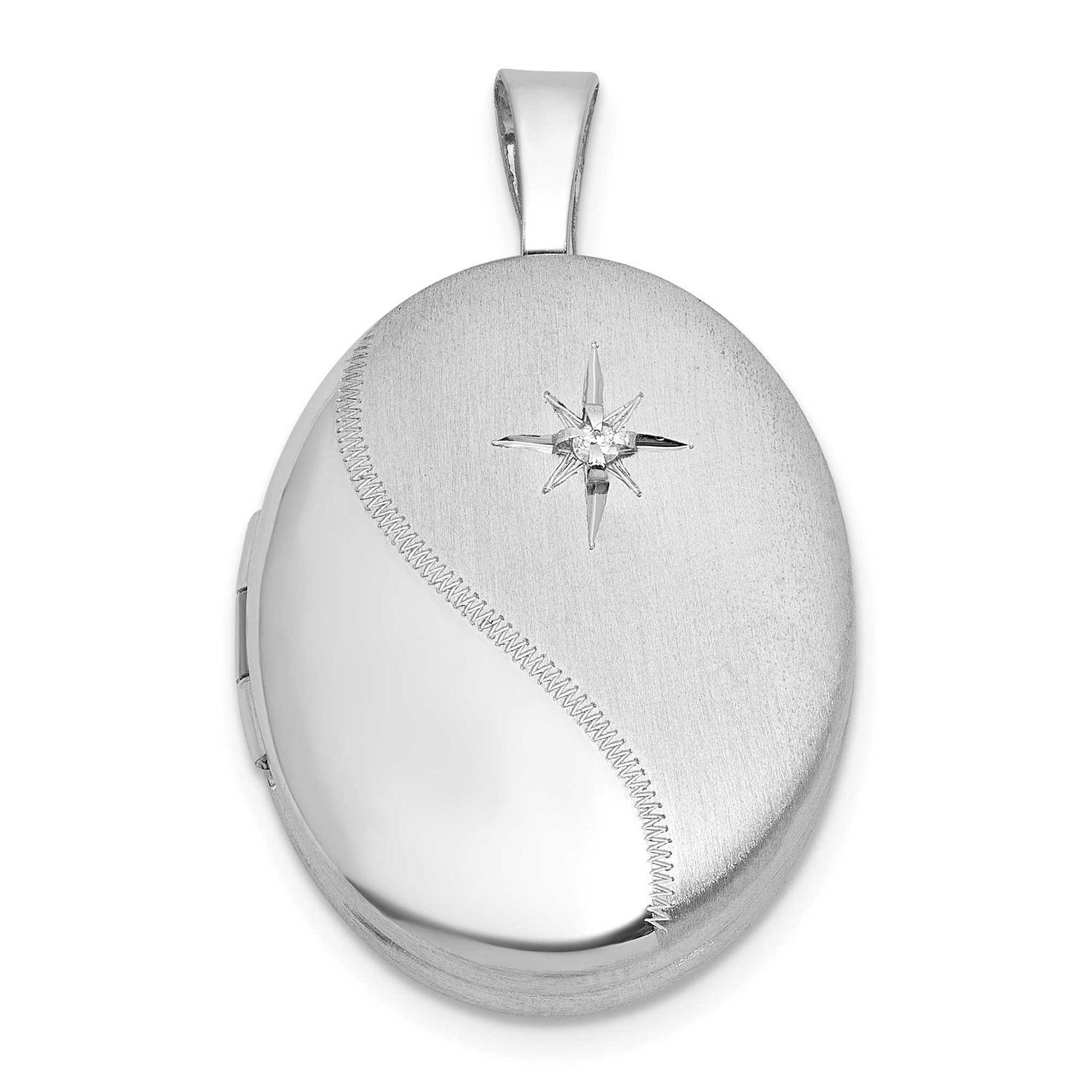 Brushed and Polished Diamond 19mm Oval Locket Sterling Silver Rhodium-plated QLS1225